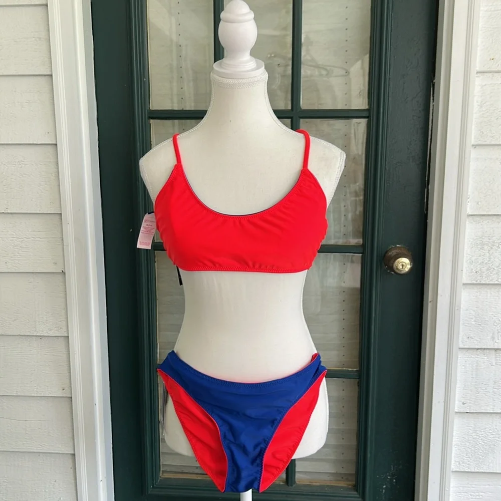Reversible NWT Blue & Red Women's Swim Halter Top
